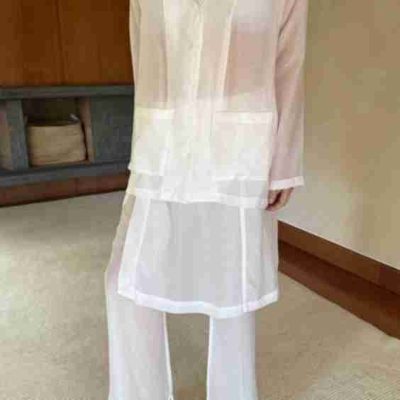 Oversized Sheer Collared Shirt With Pockets