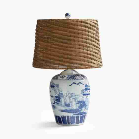 Ming Table Lamp with Wicker Shade
