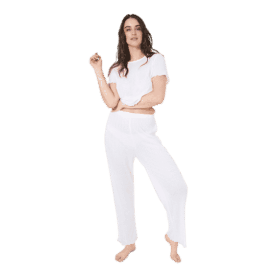 Pointelle Knit T-Shirt & Long Pajama Bottom Set 