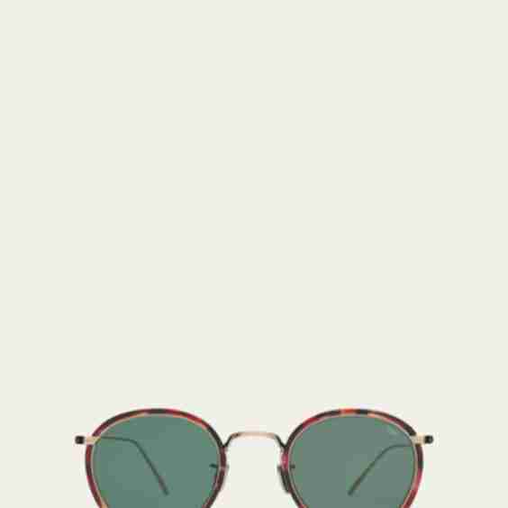 Men's 717E Round Acetate-Wrapped Metal Sunglasses