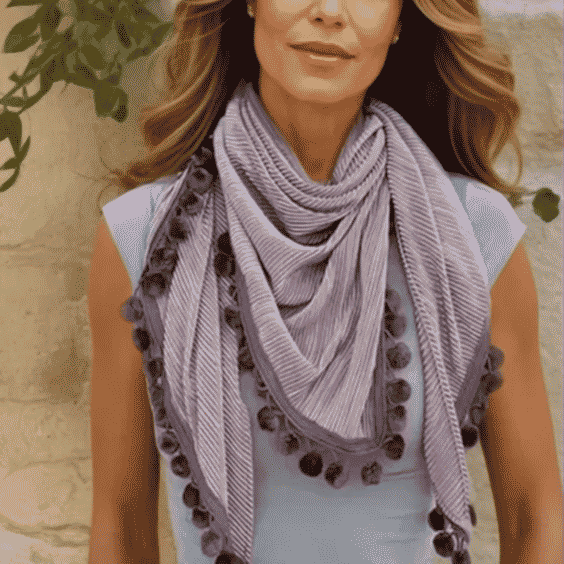 Pom Pom Pleated Scarf 