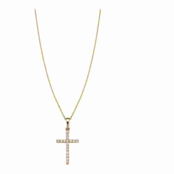 14K Yellow Gold Faith Diamond Cross Pendant Necklace