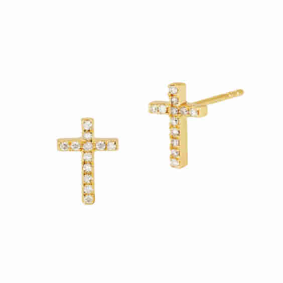 14K Yellow Gold Faith Diamond Cross Studs