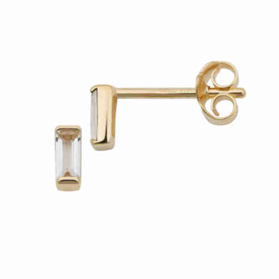 14K Yellow Solid Gold, White Topaz Fresco Baguette Micro Single Stud Single