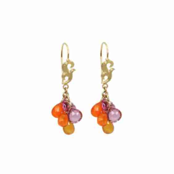 Pink Tourmaline and Carnelian Cluster Earrings
