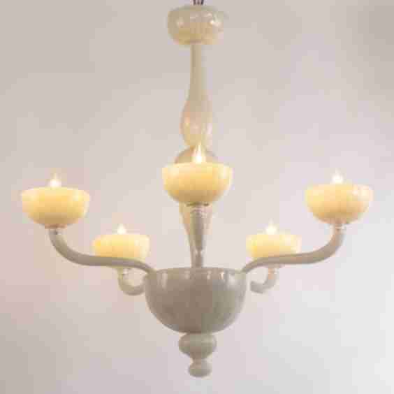 Rigadin Chandelier 5 Arms Encased Ivory Murano Glass Edgar