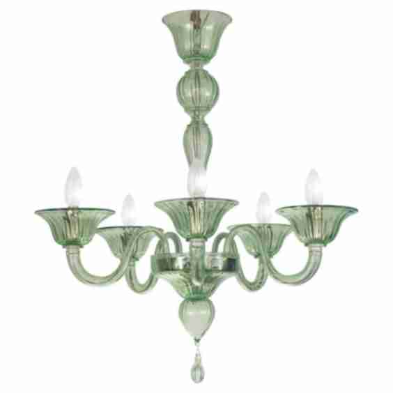 Classic Chandelier, 5 Arms Green Murano Glass Simplicissimus 