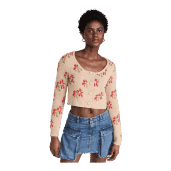 Lila Floral Cropped Knit Cardigan