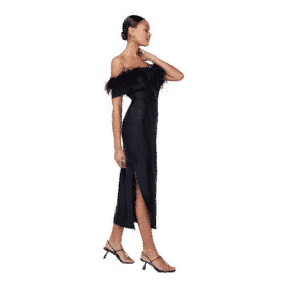Vivien Black Feather Midi Dress