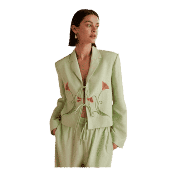 Cressida Pistachio Embroidered Tie Front Blazer