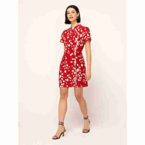 Harlow Red Scattered Tulip Print Mini Dress