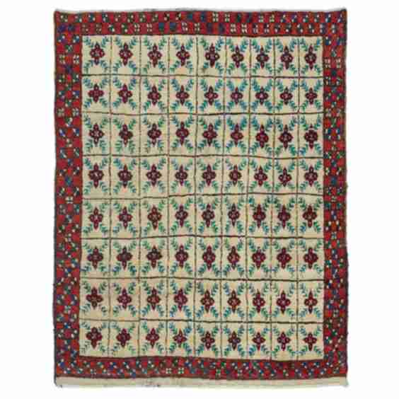 Ivory Red Vintage Traditional Wool Rug