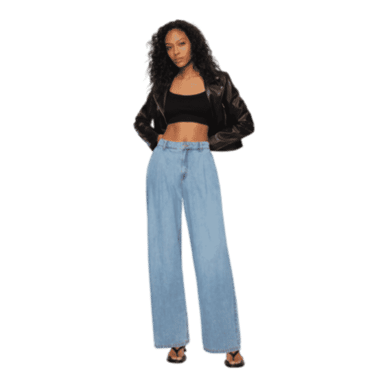 Wide Leg Pleated Jeans