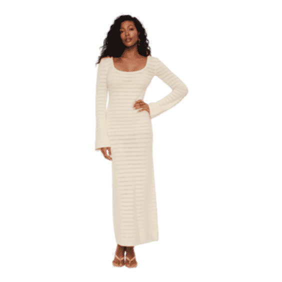 Pointelle Long Sleeve Maxi Dress