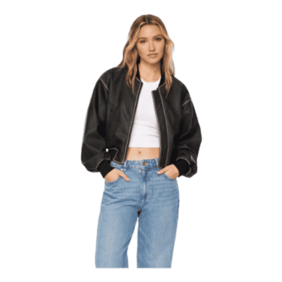 Faux Leather Cropped Bomber Jacket