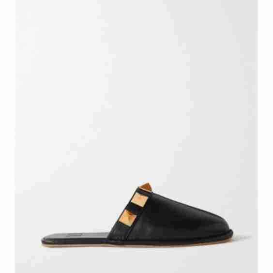 Black Garavani Roman Stud Metallic Leather Slippers
