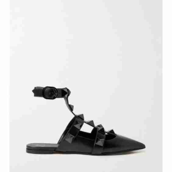 Black Garavani Roman Stud Leather Point-Toe Flats