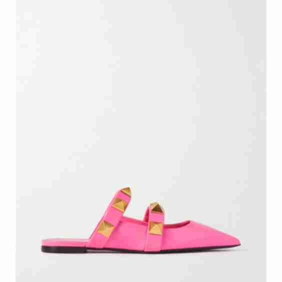Pink Garavani Upstud Leather Point-Toe Slippers