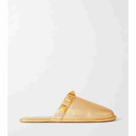 Gold Garavani Roman Stud Metallic Leather Slippers