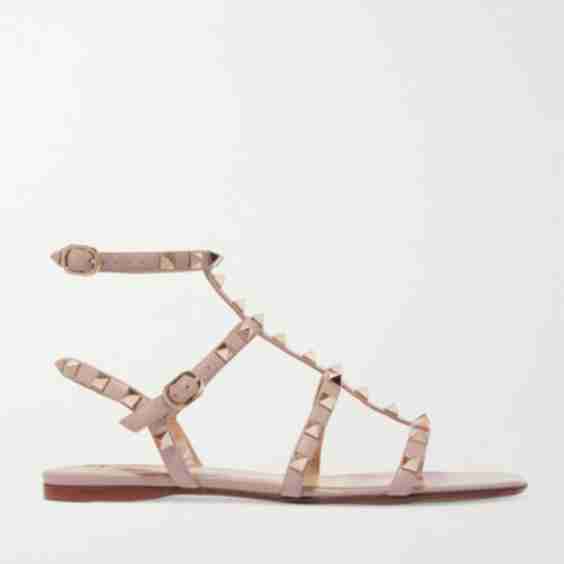 Blush Garavani Rockstud Leather Sandals