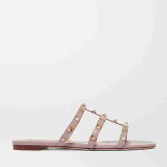 Blush Garavani Rockstud Leather Sandals