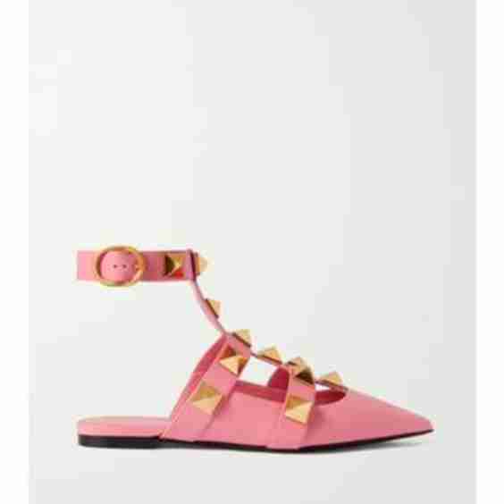 Garavani Roman Stud Leather Point-Toe Flats