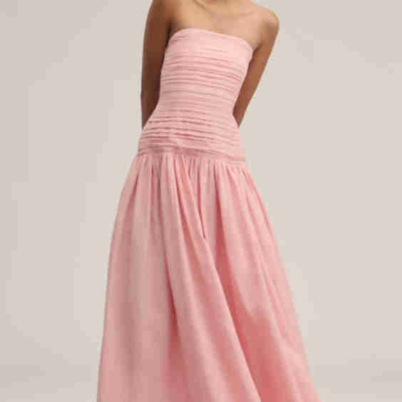 Nancy Strapless Linen-Silk Drop-Waist Maxi Dress