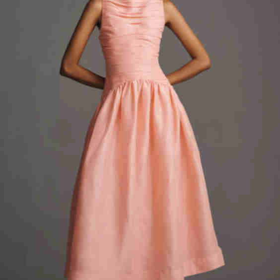 Val Sleeveless Ruched Linen-Silk Midi Dress