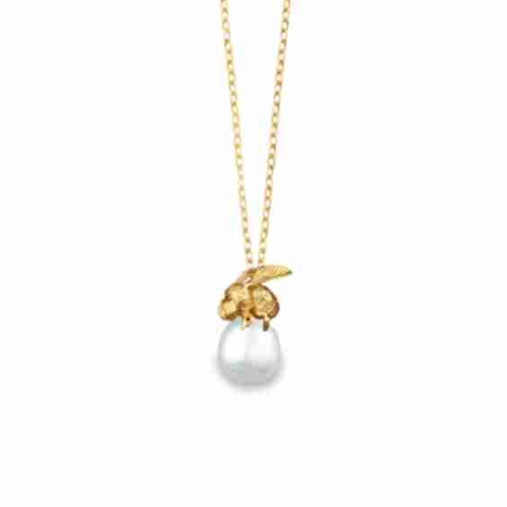 Gold Honeybee and Moonlight Pearl Pendant