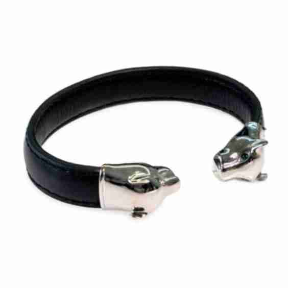Stainless Steel & Leather Panther Cuff Bracelet