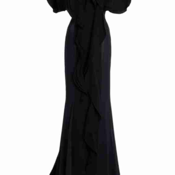 Mesh Paneled Crepe Gown