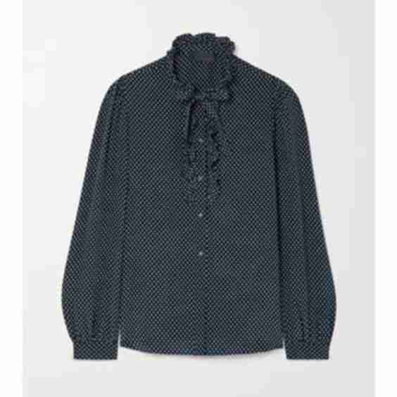 Miera Pussy-Bow Ruffled Polka-Dot Silk Crepe de Chine Shirt