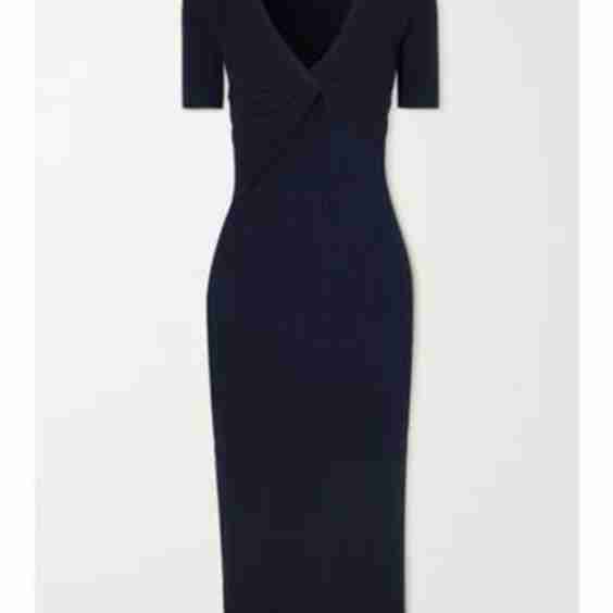 Twist-Front Ribbed Stretch-Knit Midi Dress