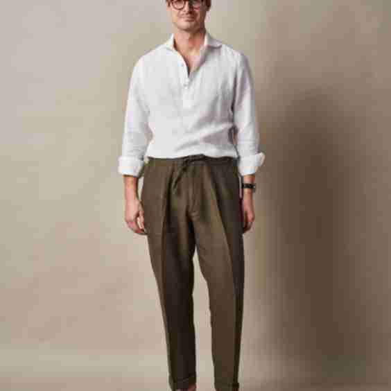 T 005 Linen Drawstring Trouser Khaki
