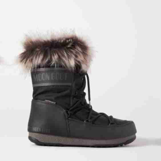 Black Monaco Faux Fur-Trimmed Shell And Faux Leather Snow Boots