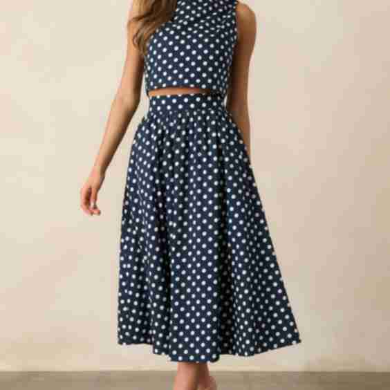Ellie Navy Polka Dot Cotton Crop Top