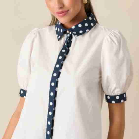 Penny White Cotton Button Front Top
