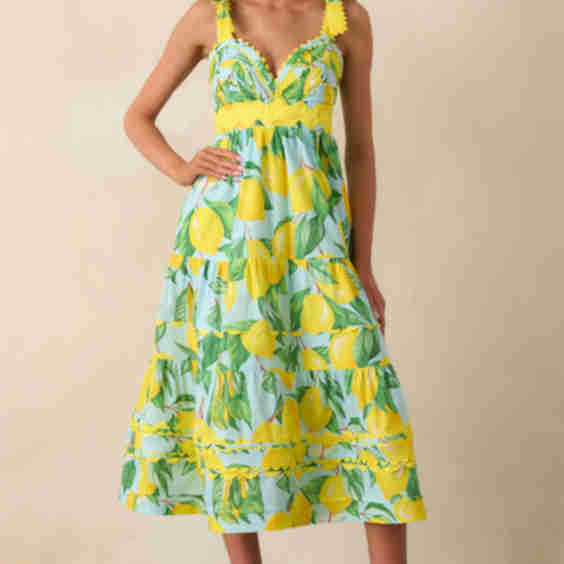 Prosperina Caterina Lemon Print Cotton Midi Dress