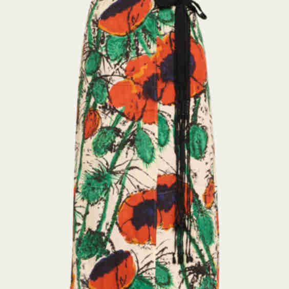 Floral Print Satin Wrap Skirt