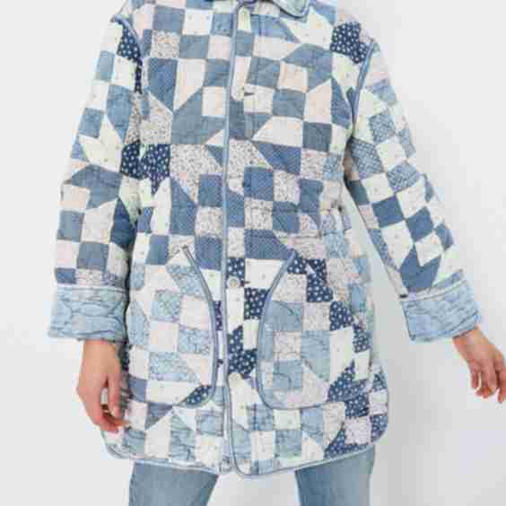 Patchwork Chambray Cotton Blend Reversible Coat