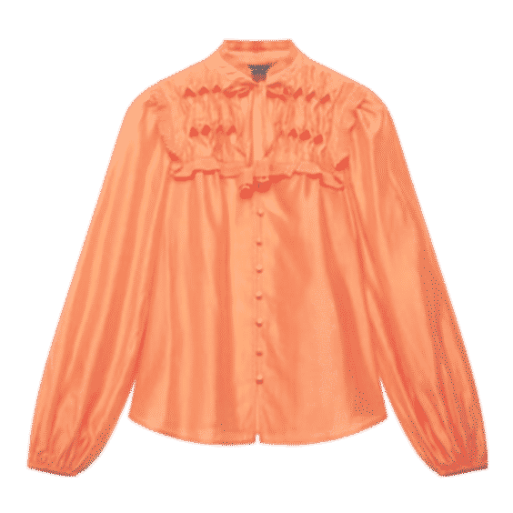 Orange Textured Tie Blouse