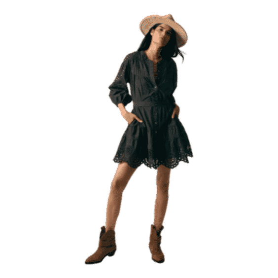 Barb Long-Sleeve Eyelet Mini Dress