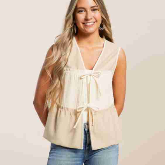 Pieced Front Tie Ruffle Tank Top