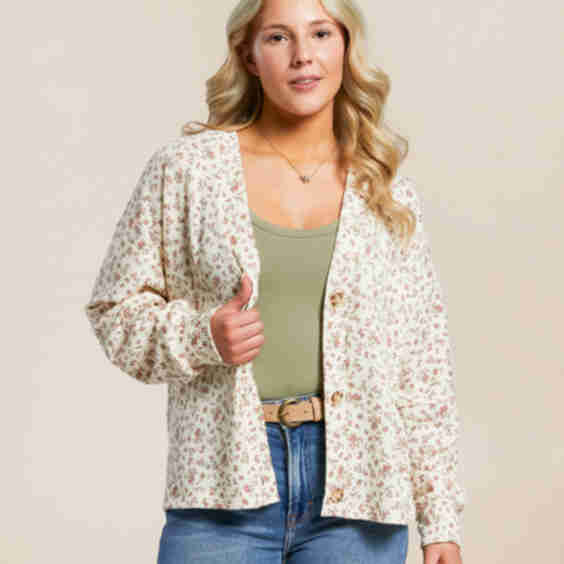 Ribbed Floral Cardigan