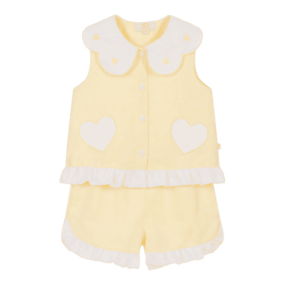 Girls Yellow Cotton & Linen Shorts Set