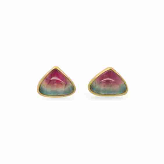 Gold And Watermelon Tourmaline Stud Earrings