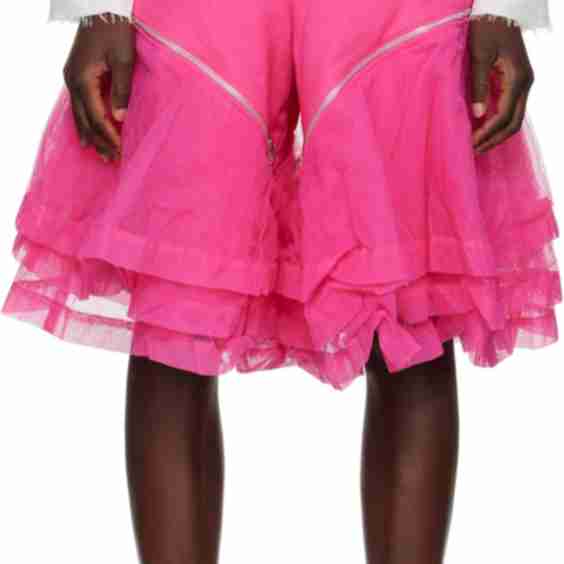 Pink Gabardine And Nylon Tulle Garment Treated Shorts