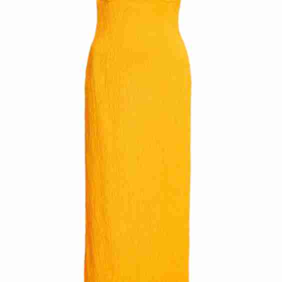 Lara Twisted Crinkled-Satin Strapless Midi Dress