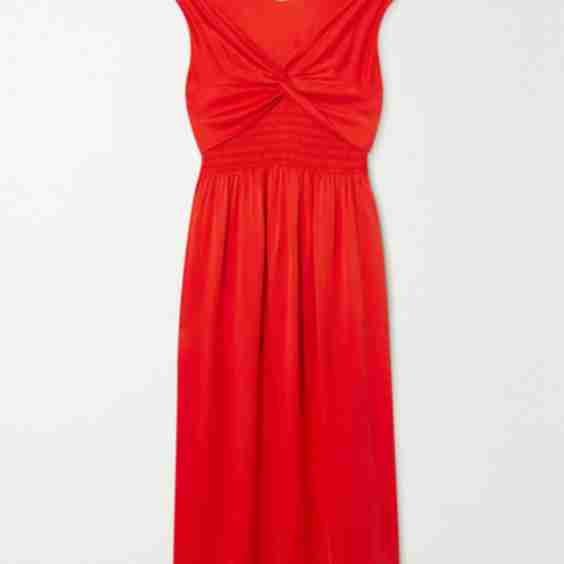 Mahaney Gathered Smocked Silk Midi Dress