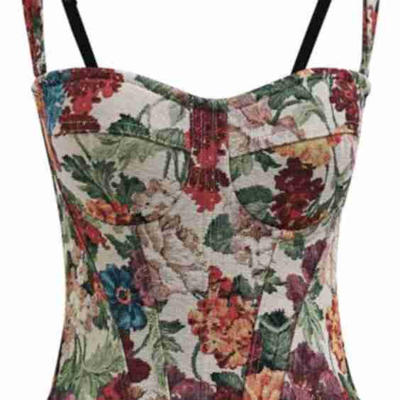 Vintage Flower Canvas Bustier Top in Burgundy